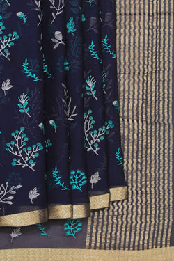 Collection of Crepe Silk Navy Blue Saree in a gallery layout