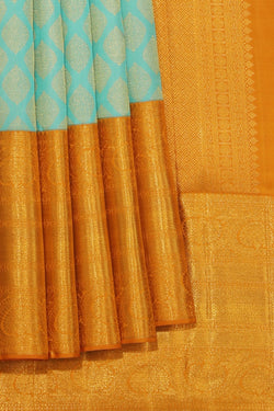 Collection of Kanjivaram-Silk Aqua Blue Saree in a gallery layout