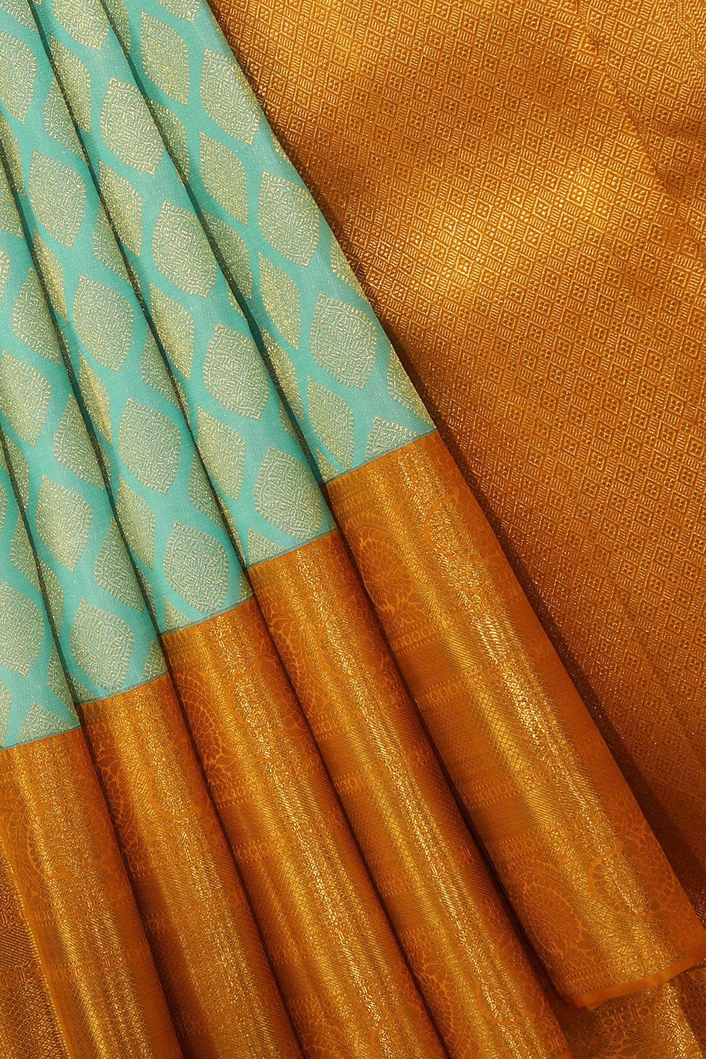 Image of Kanjivaram-Silk Aqua Blue Saree