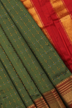 Collection of Narayanpet Silk Heena-Green Saree in a gallery layout