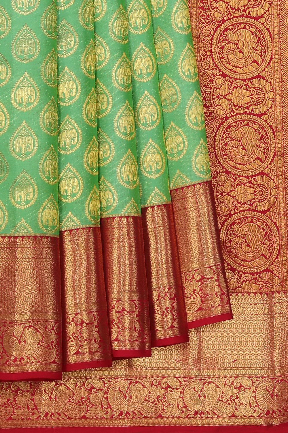 Collection of Kanchipattu Aqua-Green Saree in a gallery layout