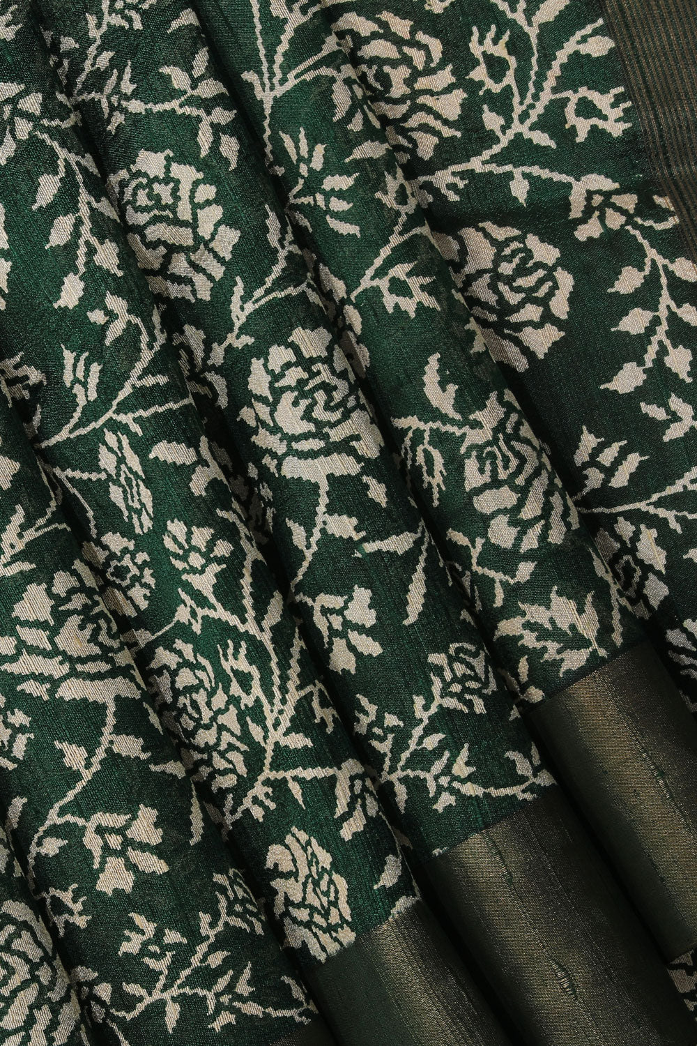 Collection of Bottle Green Tussar Silk Floral Print Saree in a gallery layout