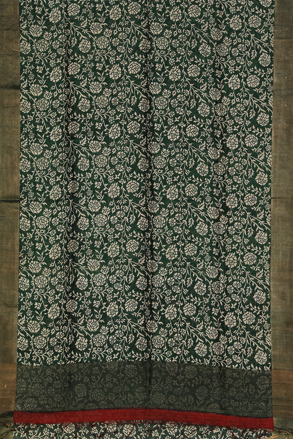 Collection of Bottle Green Tussar Silk Floral Print Saree in a gallery layout