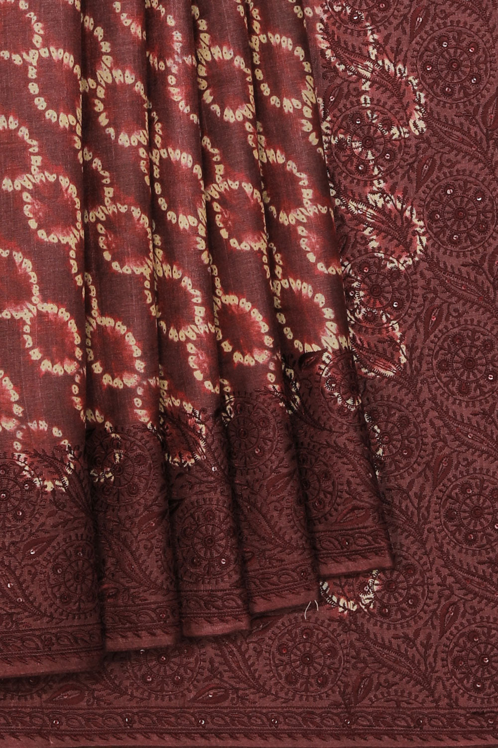 Collection of Chocolate-Brown Tussar Silk Embroidery Work Saree in a gallery layout