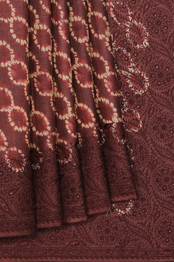 Collection of Chocolate-Brown Tussar Silk Embroidery Work Saree in a gallery layout