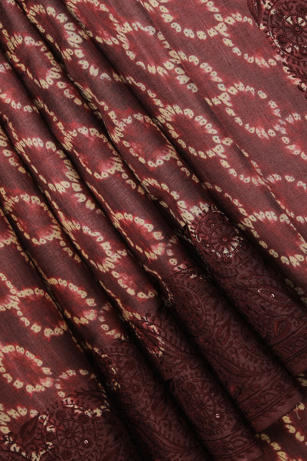 Image of Chocolate-Brown Tussar Silk Embroidery Work Saree