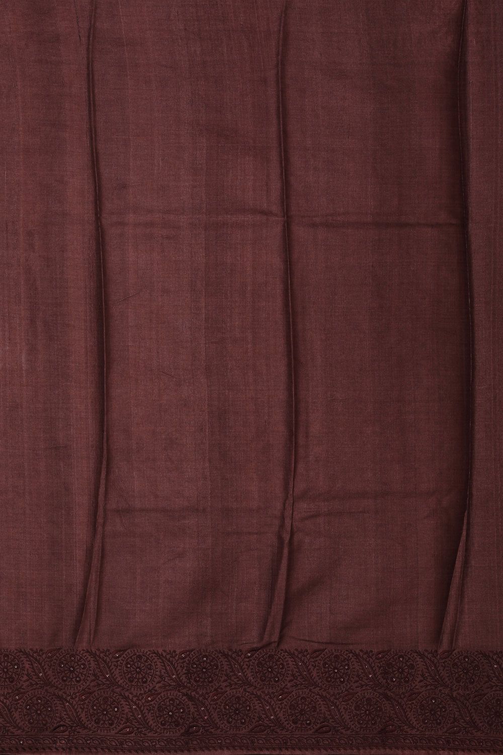 Image of Chocolate-Brown Tussar Silk Embroidery Work Saree