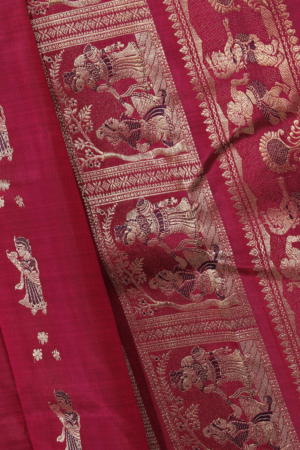 Collection of Baluchari Silk Plum-Pink Saree in a gallery layout