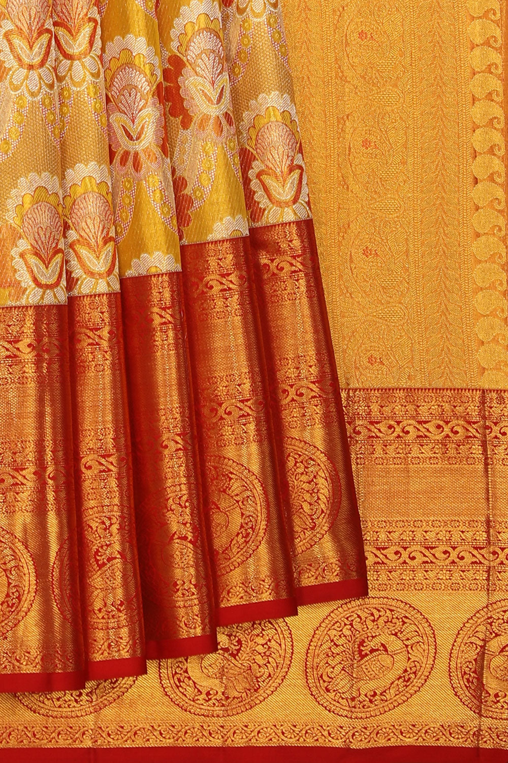 Collection of Kanchipattu Yellow Saree in a gallery layout