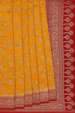 Collection of Banarasi Crepe Mustard Saree in a gallery layout