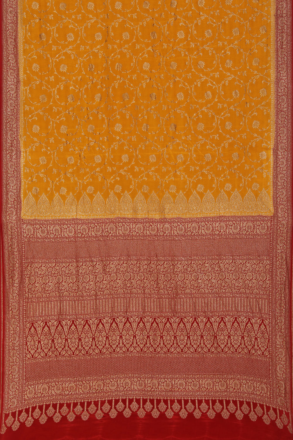 Collection of Banarasi Crepe Mustard Saree in a gallery layout