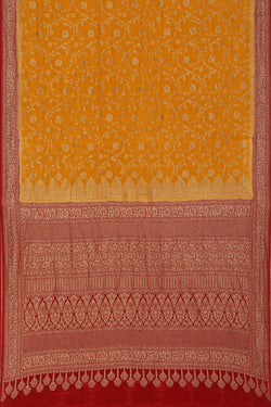 Collection of Banarasi Crepe Mustard Saree in a gallery layout