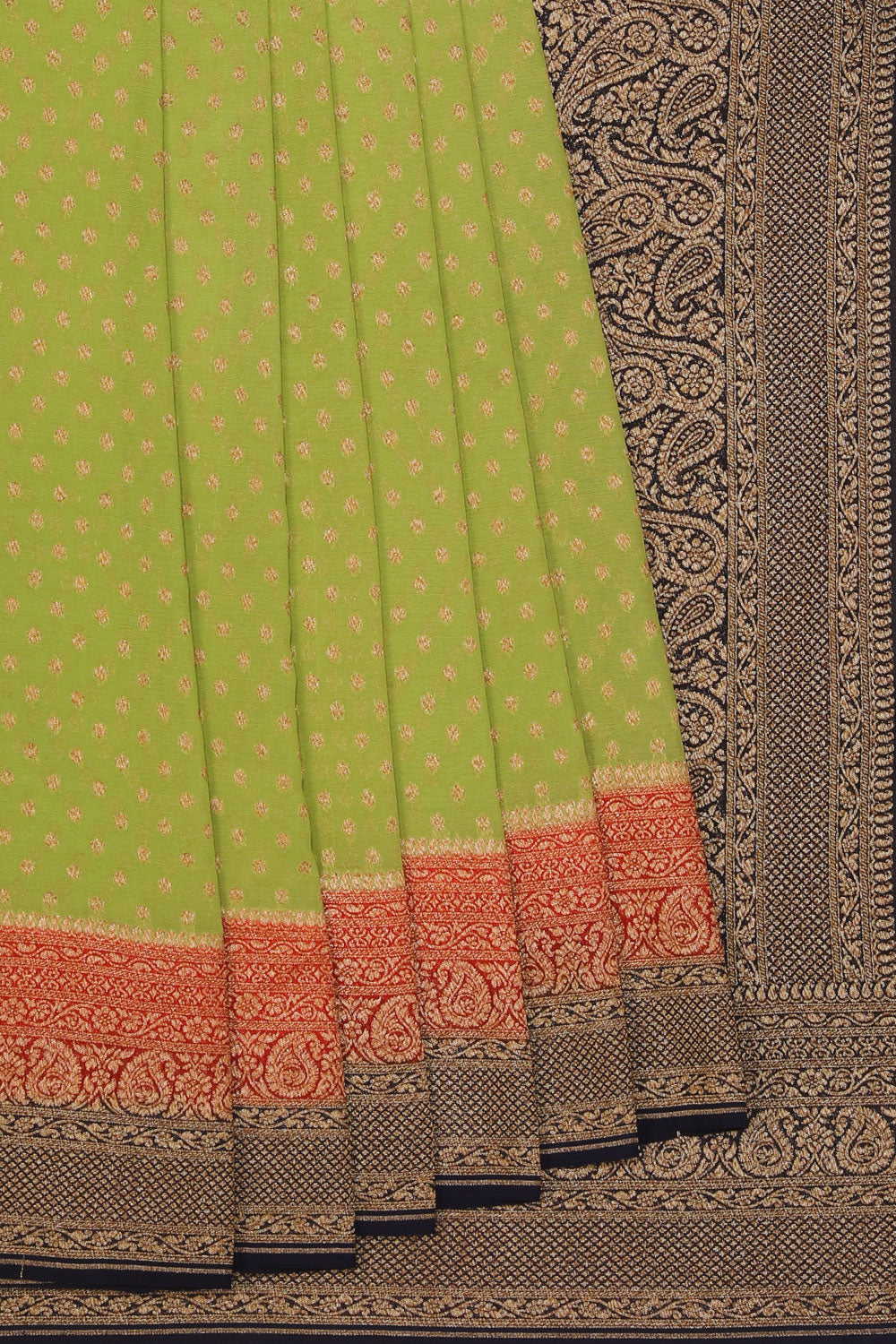 Collection of Banarasi Chiffon Green Saree in a gallery layout