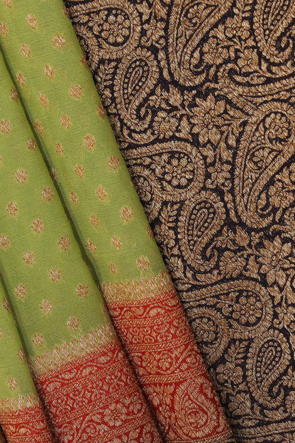 Collection of Banarasi Chiffon Green Saree in a gallery layout