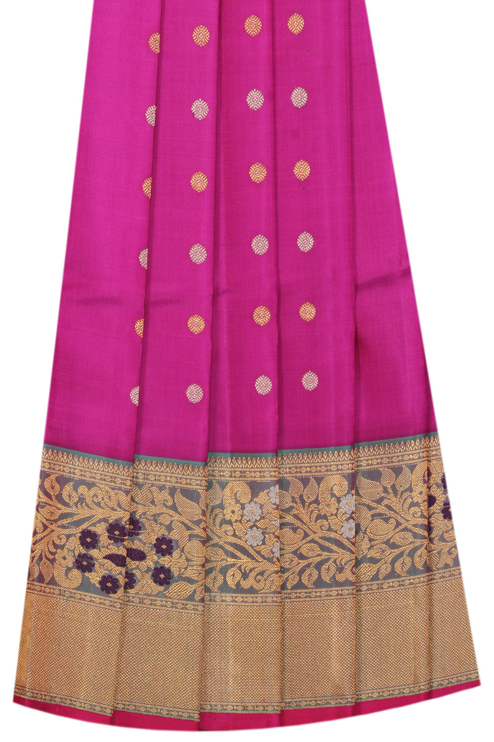 Collection of Gadwal Pavada Pink Unstitched Set in a gallery layout