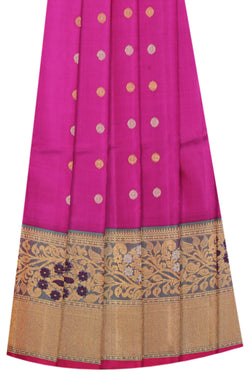 Collection of Gadwal Pavada Pink Unstitched Set in a gallery layout