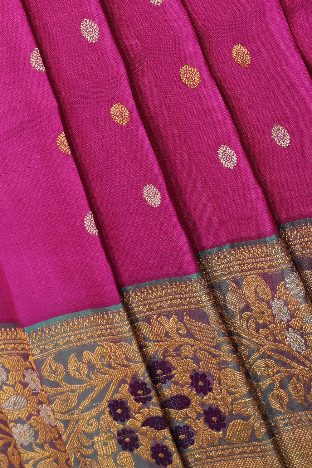 Collection of Gadwal Pavada Pink Unstitched Set in a gallery layout