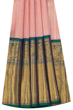 Collection of Kanchipattu Pavada Pink Unstitched Set in a gallery layout