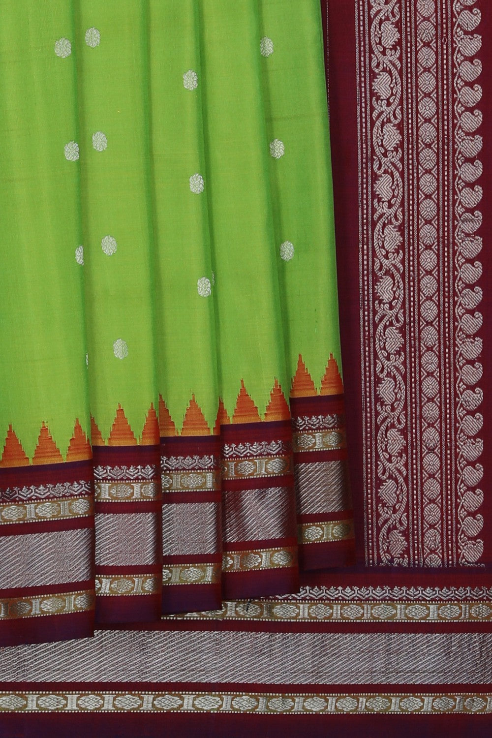 Image of Gadwal Silk Parrot Green Saree