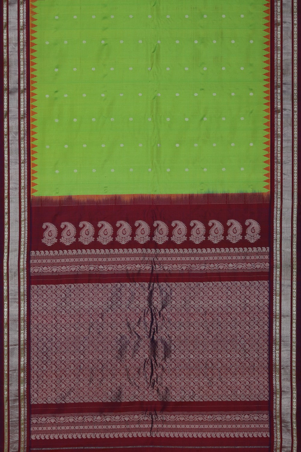 Image of Gadwal Silk Parrot Green Saree