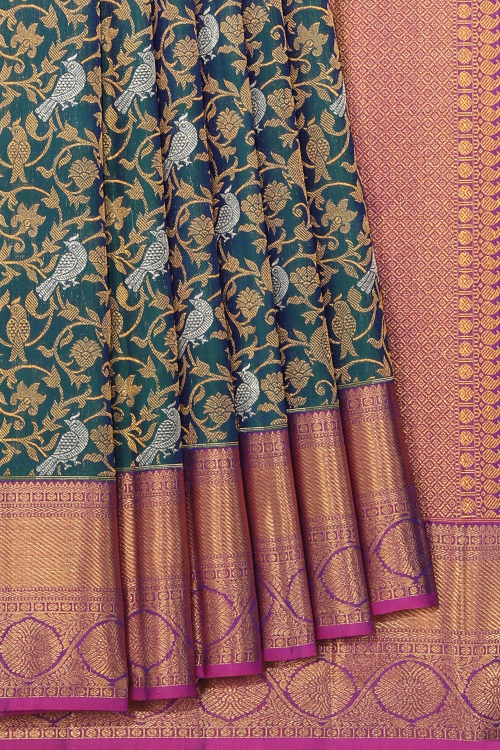 Collection of Kanchipattu Brocade Teal Green Saree in a gallery layout