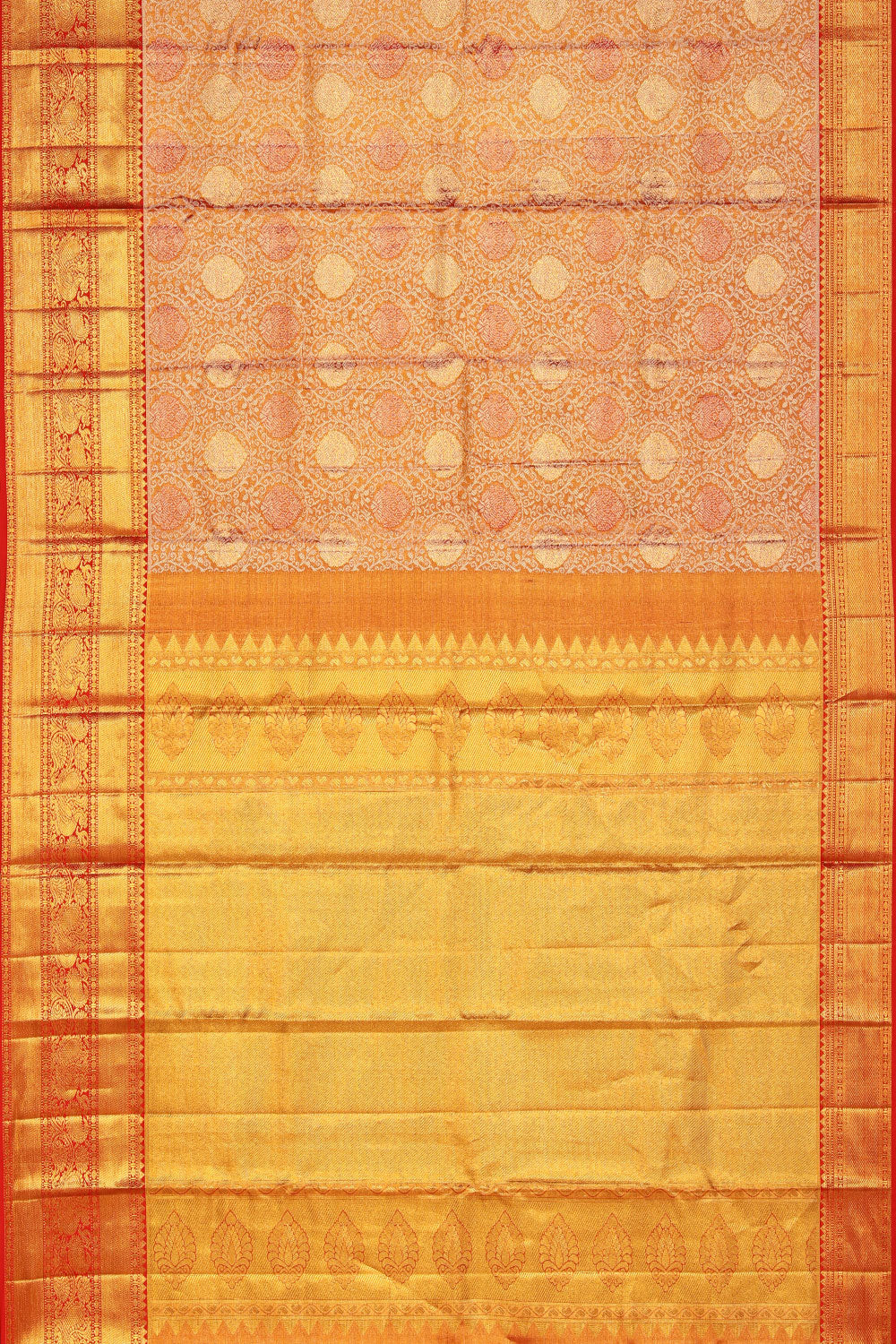 Collection of Kanchipattu Tissue Brocade Gold-Red Saree in a gallery layout