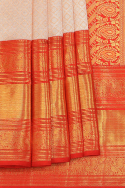 Collection of Kanchipattu Brocade Ivory Off-White Saree in a gallery layout