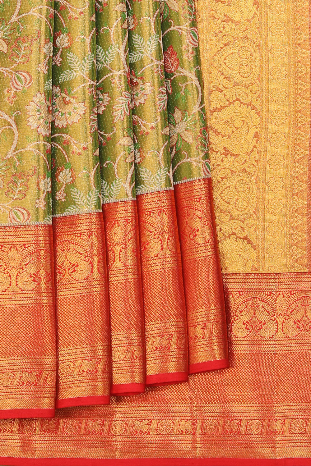 Collection of Kanchipattu Gold/Green Saree in a gallery layout