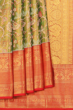 Collection of Kanchipattu Gold/Green Saree in a gallery layout