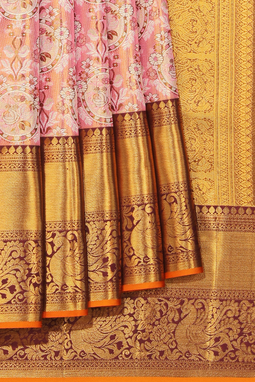 Kanchipattu Gold/Pink Saree