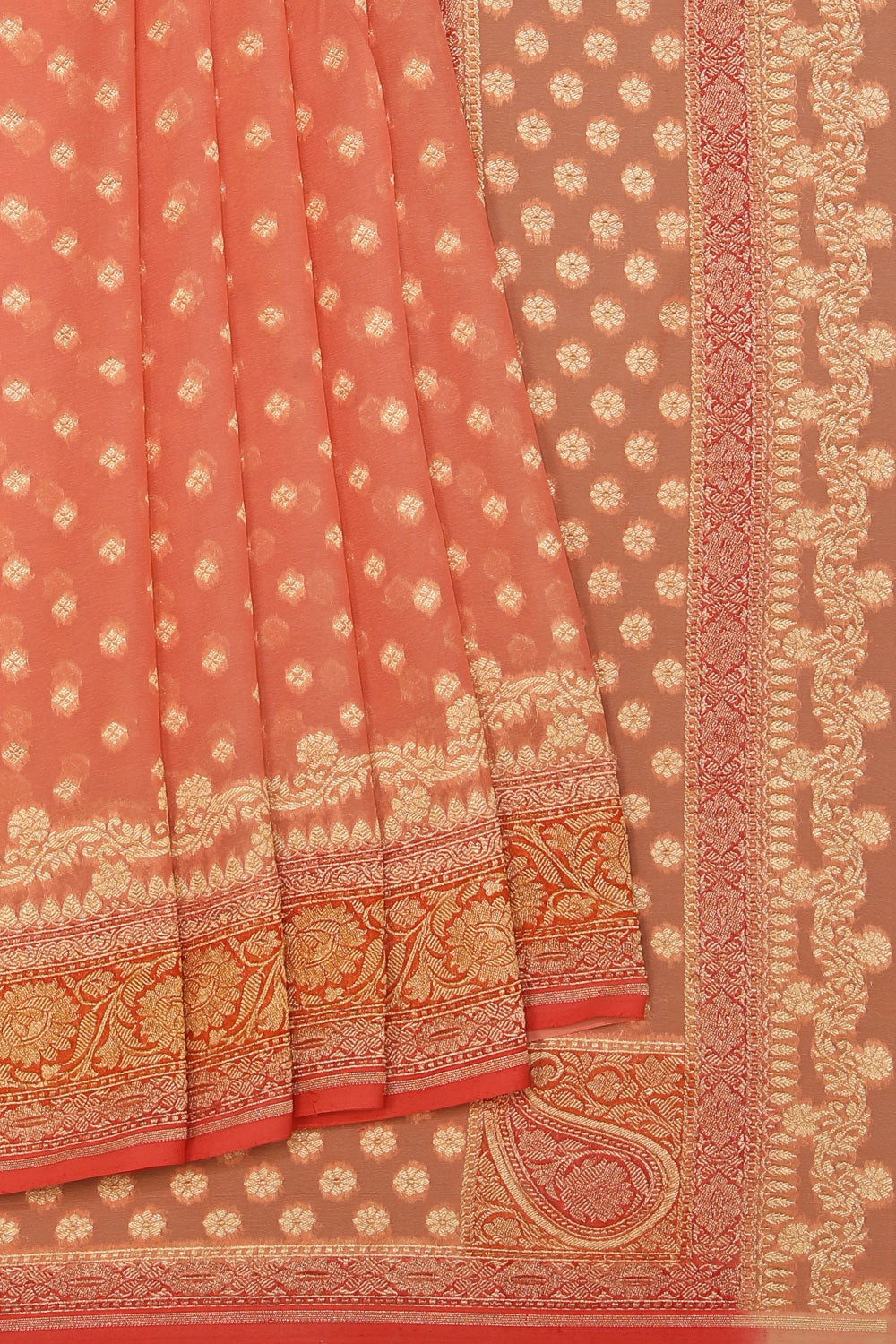 Collection of Banarasi Georgette Peach Saree in a gallery layout