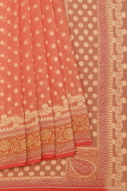 Collection of Banarasi Georgette Peach Saree in a gallery layout