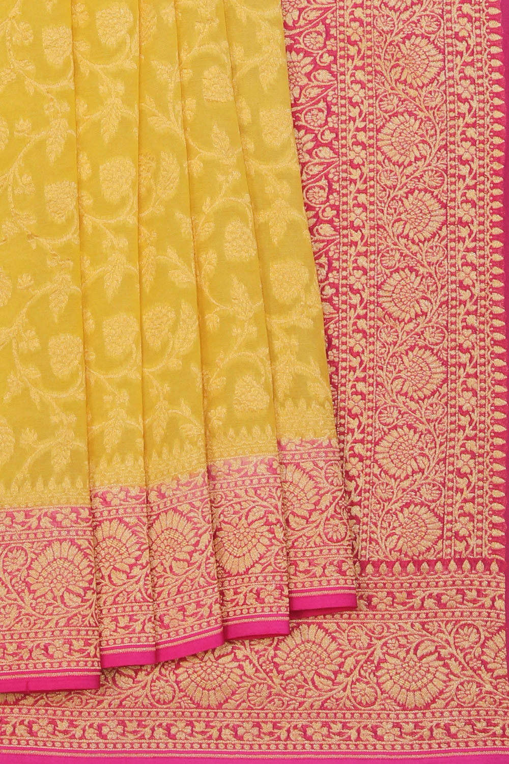 Collection of Banarasi Georgette Yellow Saree in a gallery layout