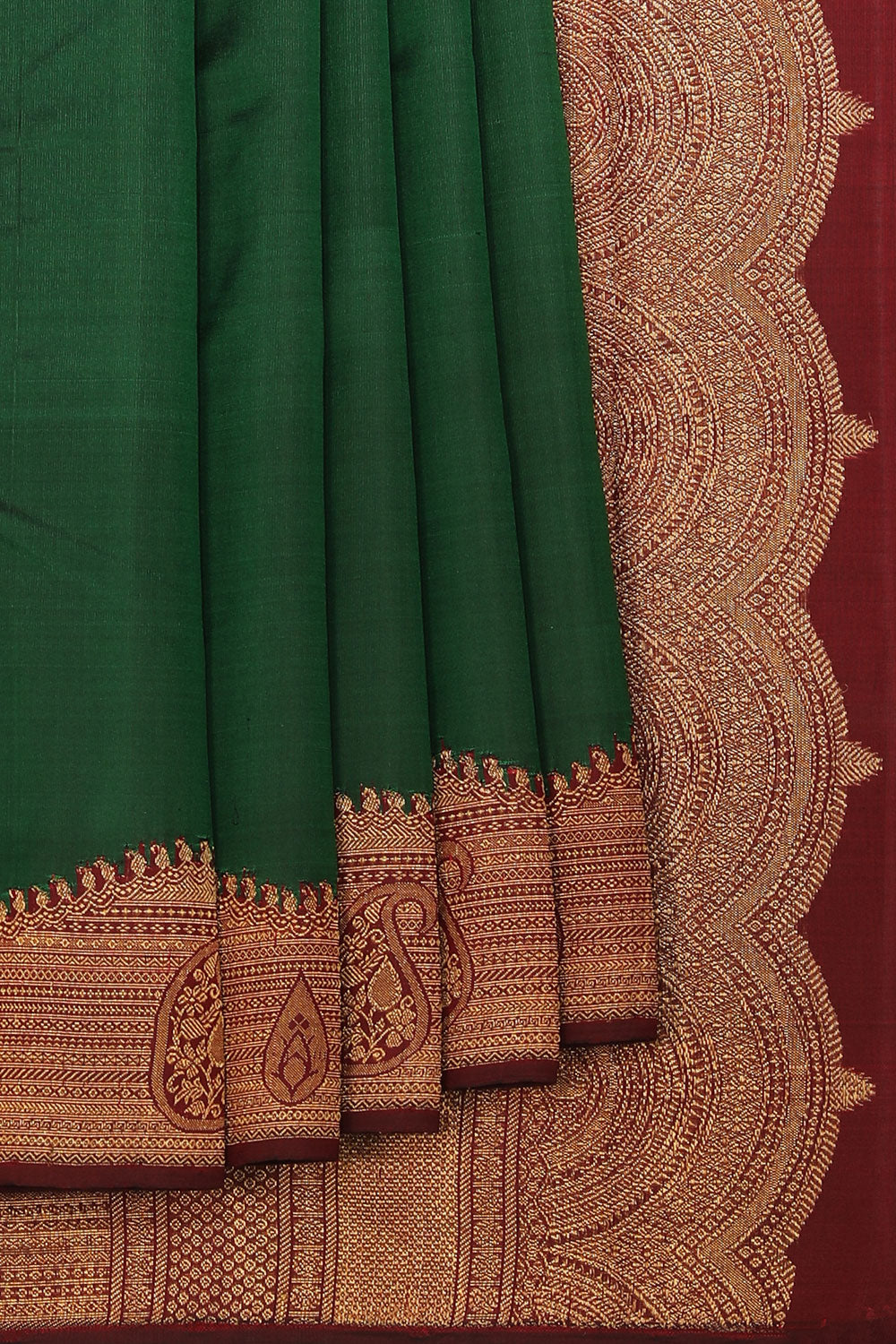 Collection of Simple Yet Elegant Arani Silk Bottle Green Saree in a gallery layout