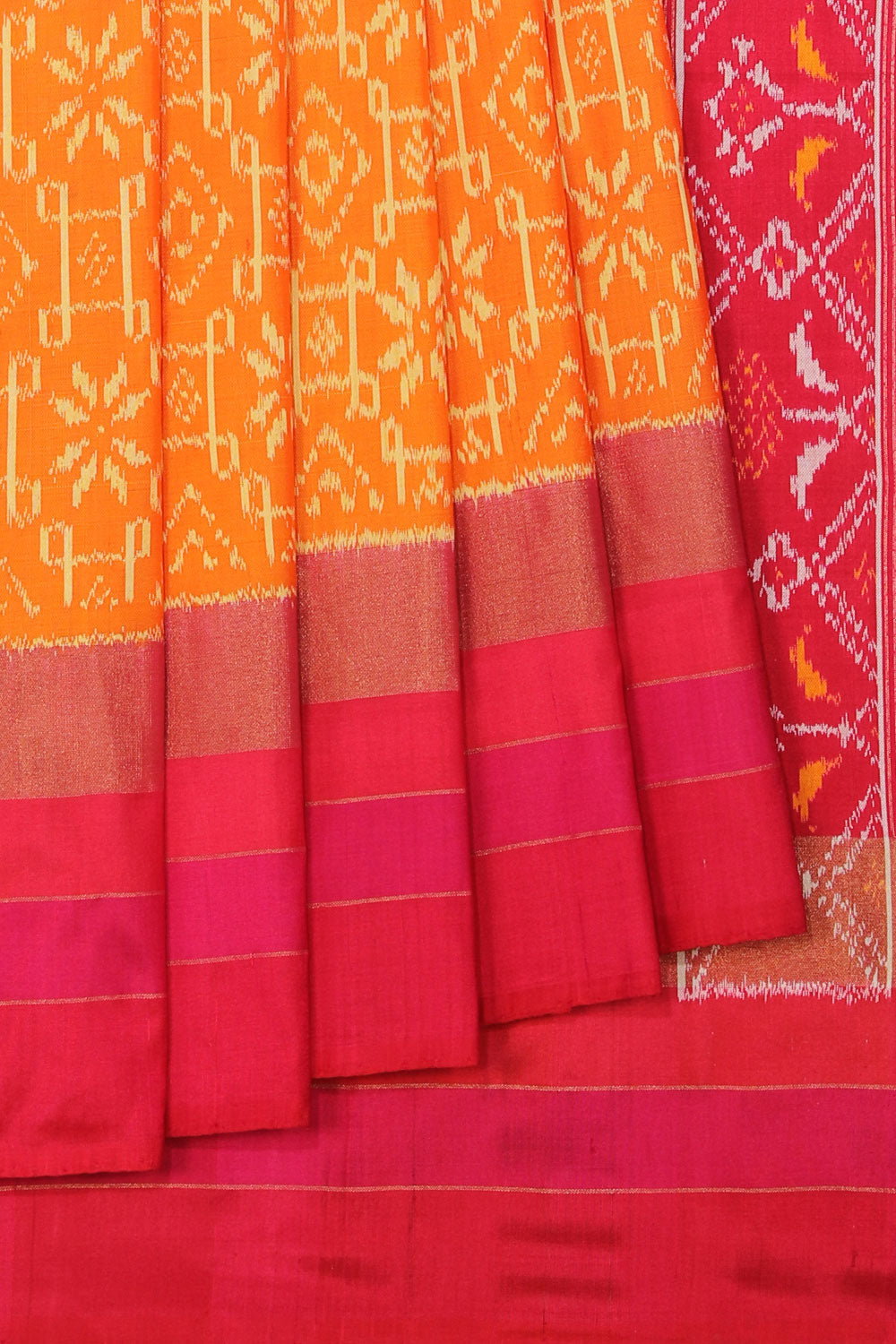 Collection of Pochampally Ikat Silk Yellow Saree in a gallery layout