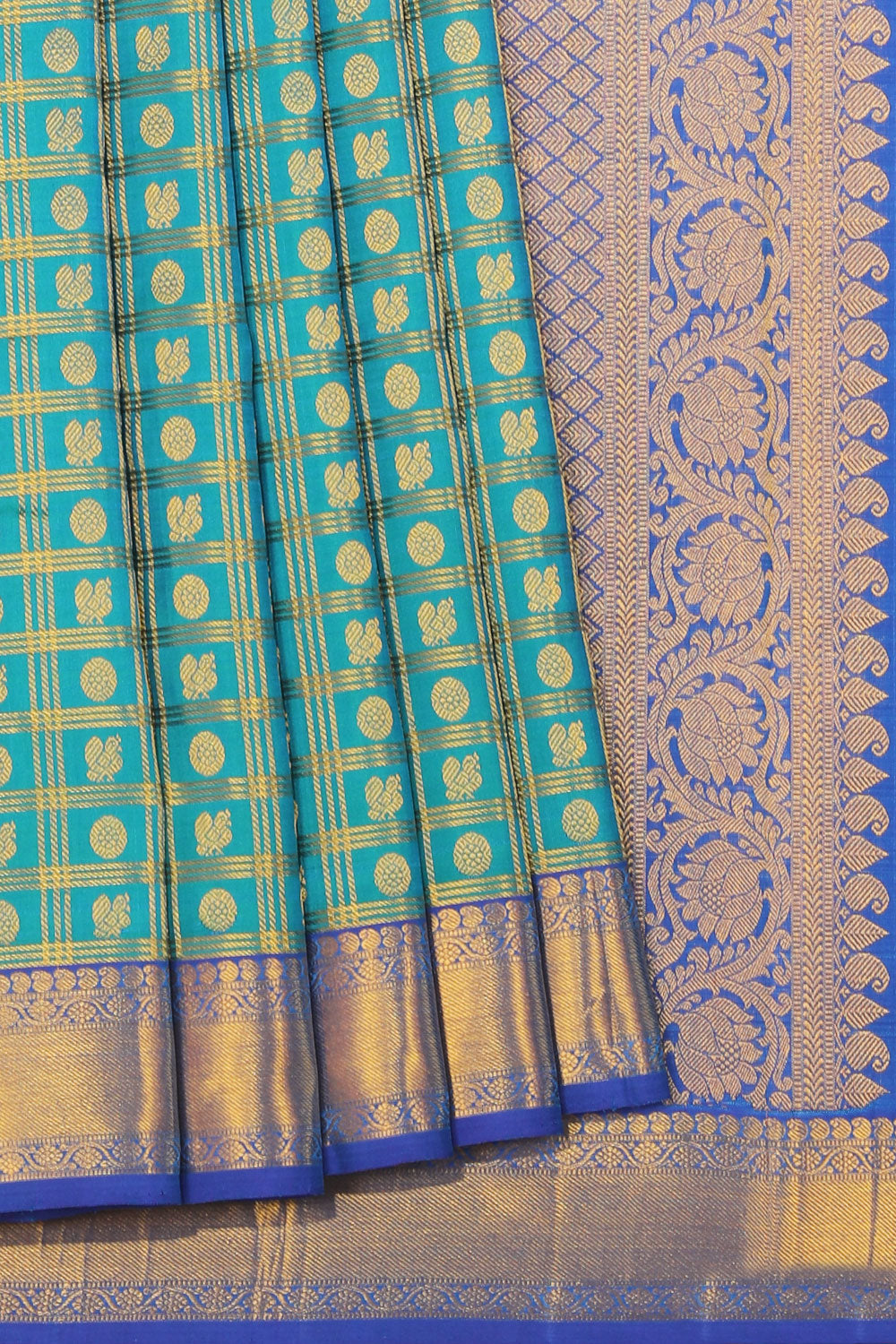 Collection of Arani Silk Teal Green Saree in a gallery layout