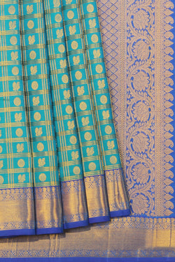 Collection of Arani Silk Teal Green Saree in a gallery layout