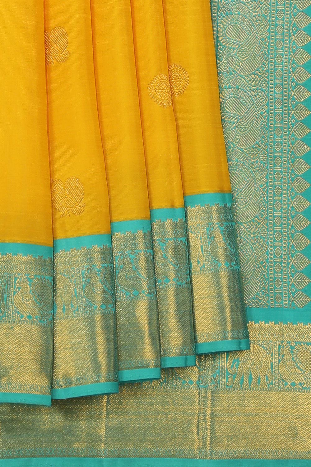 Collection of Arani Silk Yellow Saree in a gallery layout