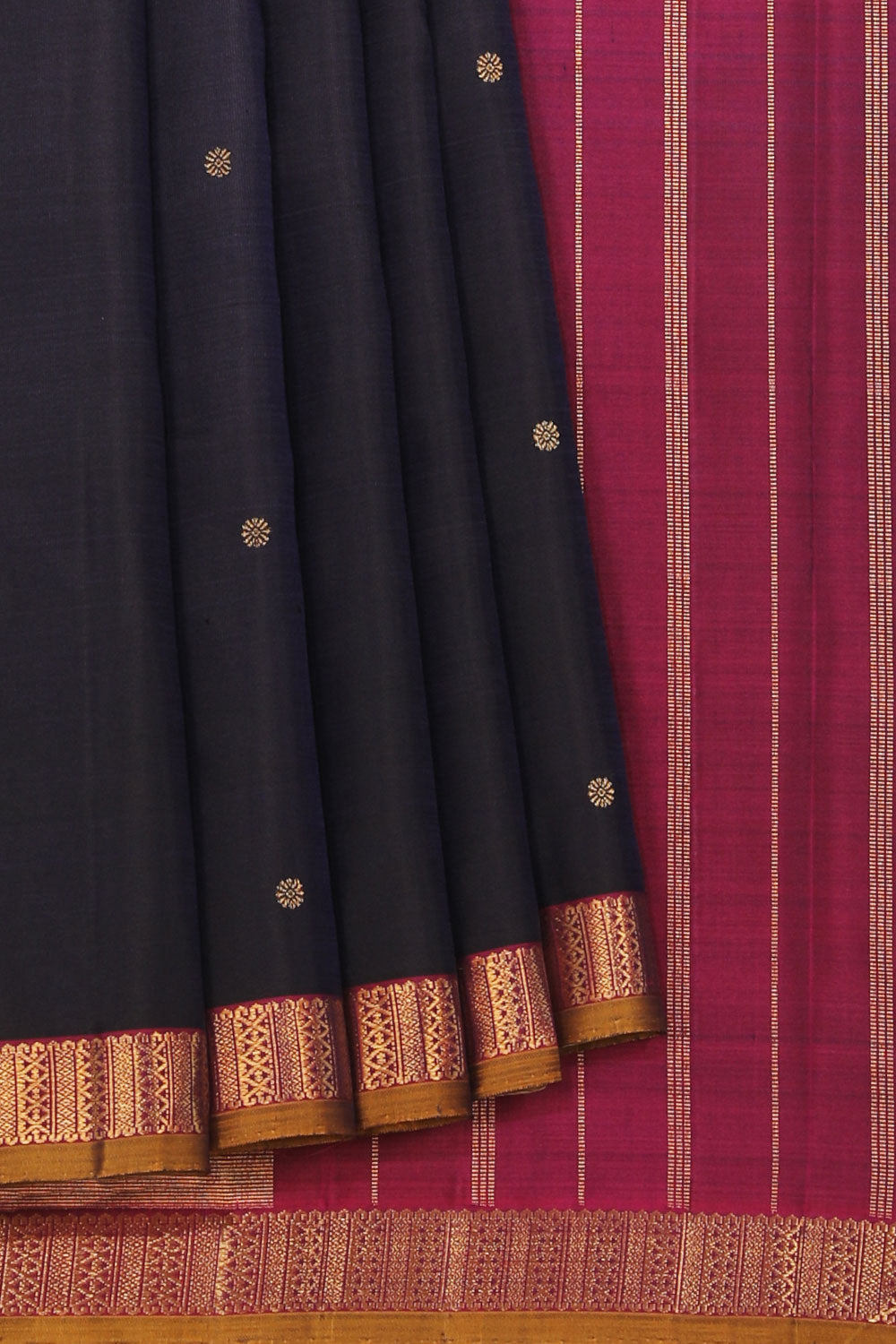 Collection of Arani Silk Navy Blue Saree in a gallery layout