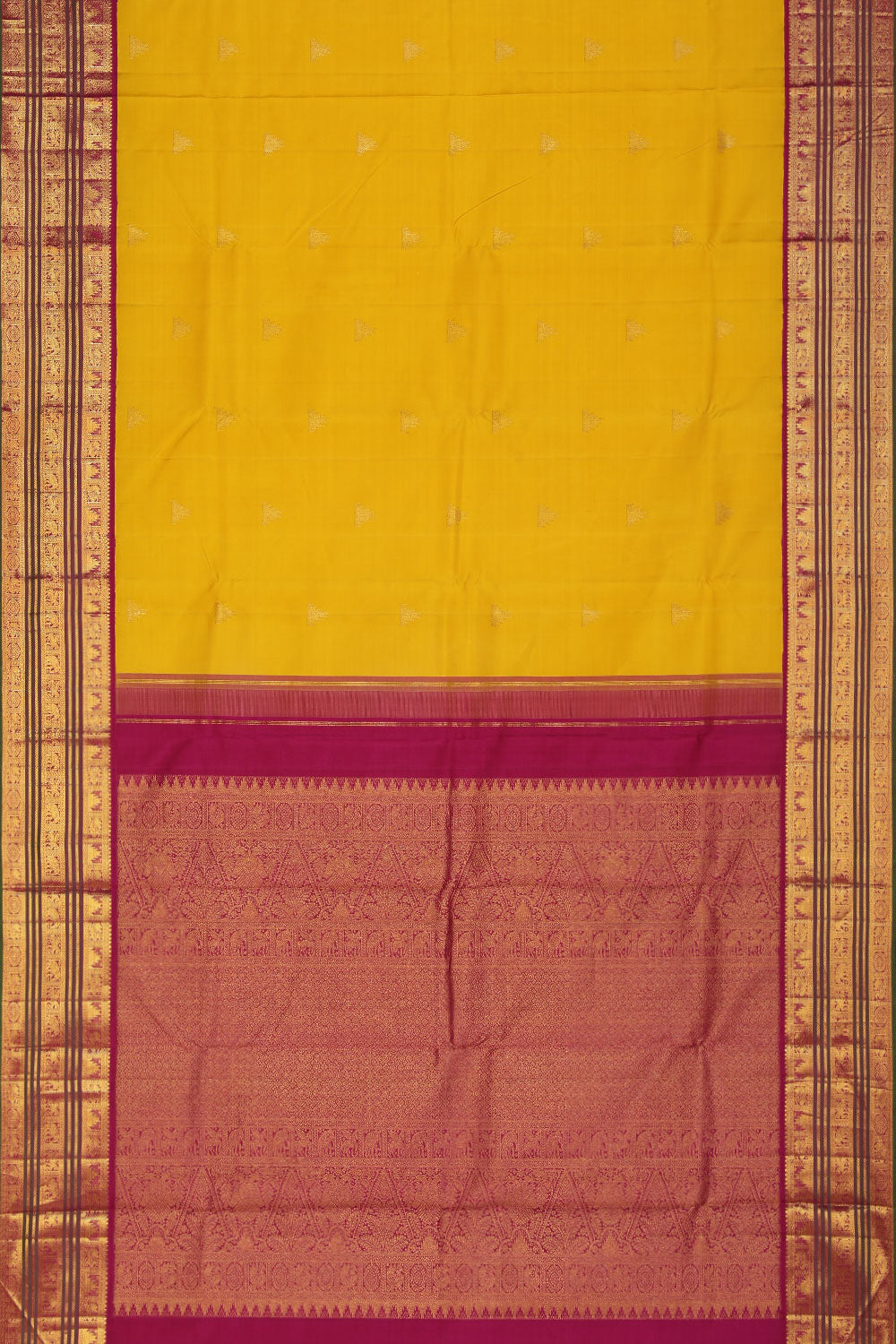 Collection of Kanchipuram Silk Yellow Saree in a gallery layout