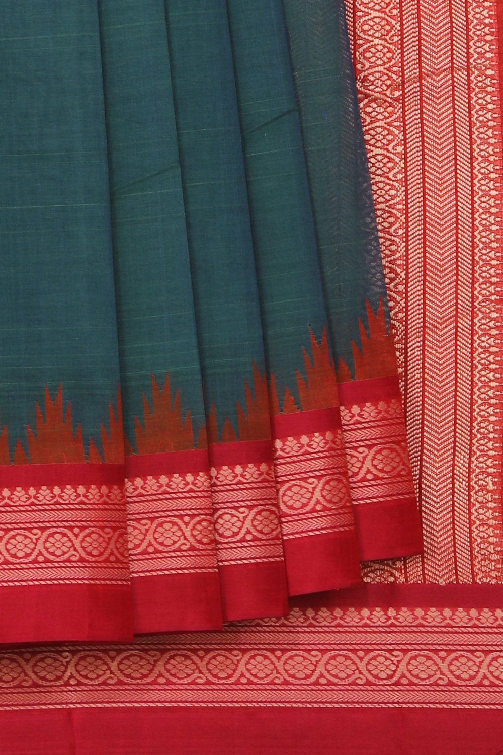 Collection of Kanchipuram Cotton Teal Blue Saree in a gallery layout