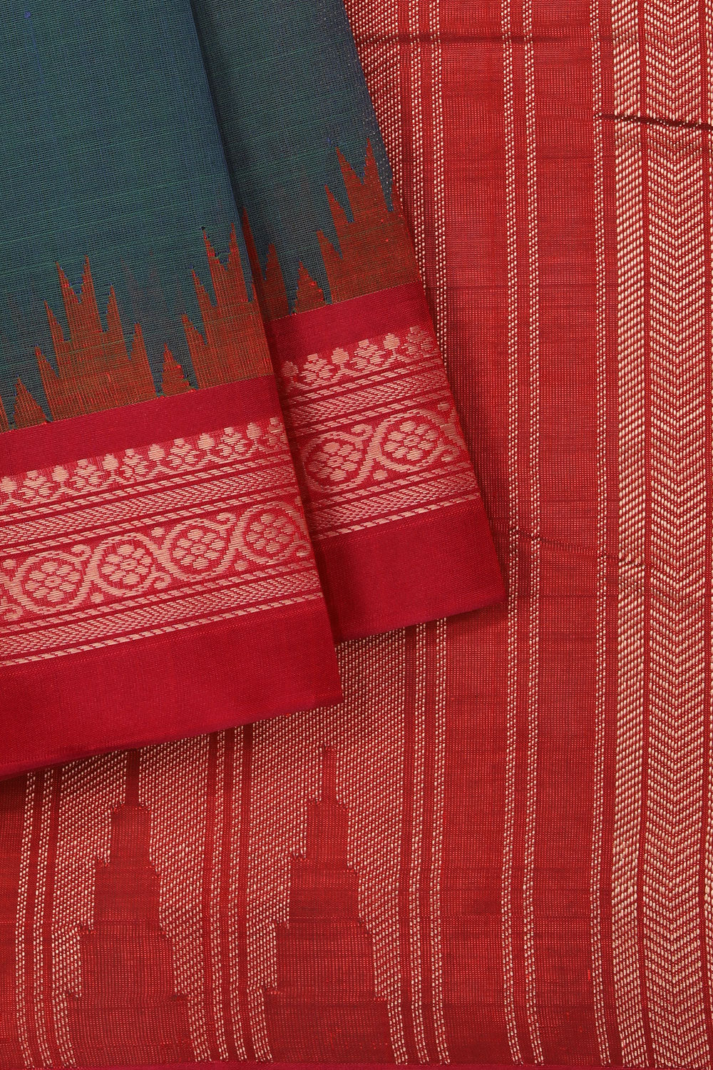 Collection of Kanchipuram Cotton Teal Blue Saree in a gallery layout