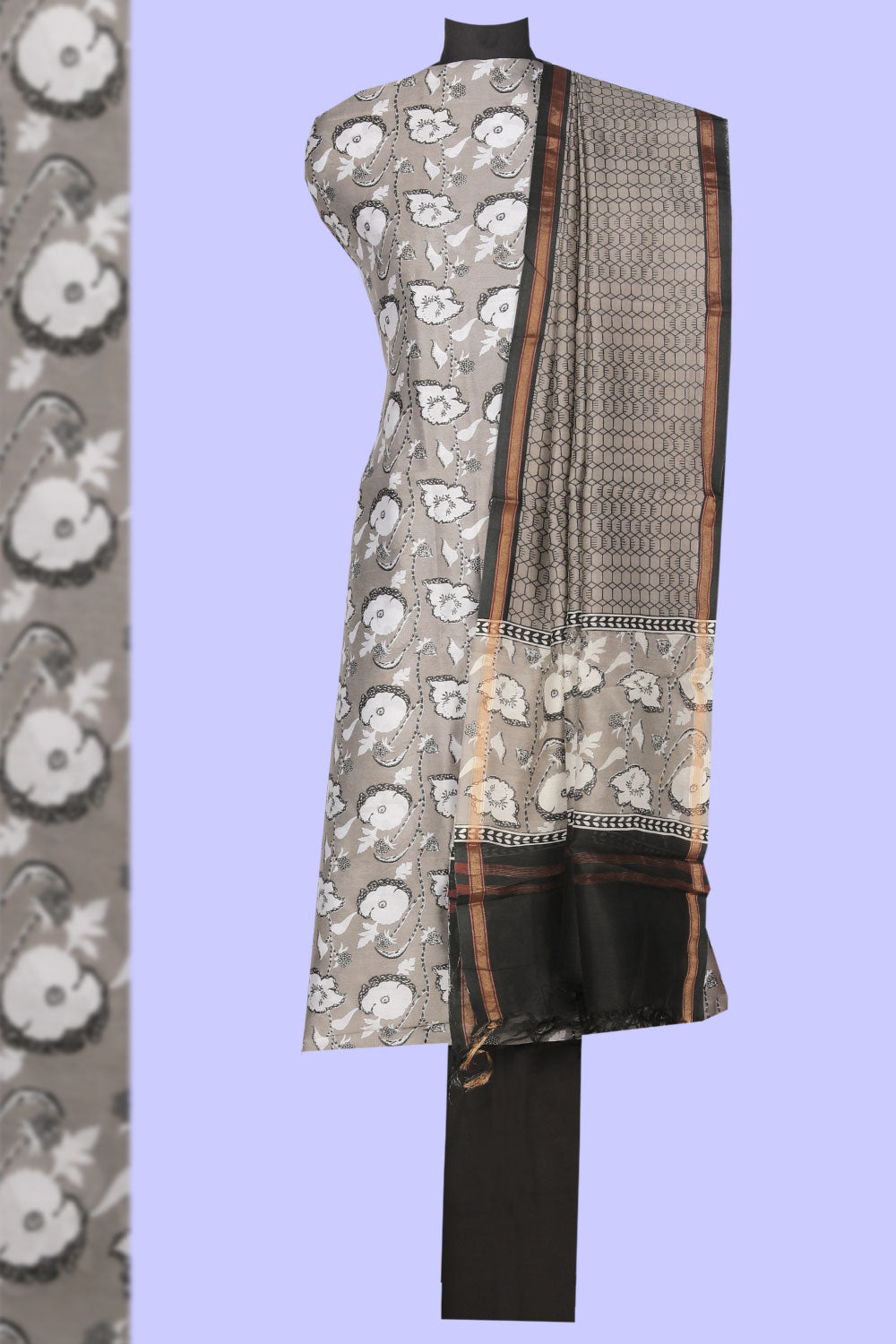 Collection of Grey Unstitched Suit With Dupatta (3 Pcs Set) in a gallery layout