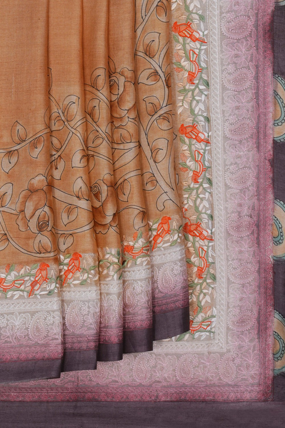 Image of Tussar Silk Embroidery Saree