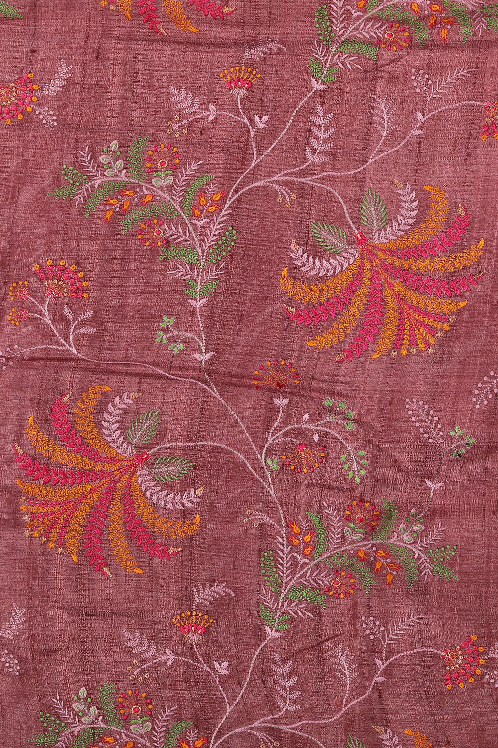 Image of Tussar Silk Woodrose Pink Embroidered Saree