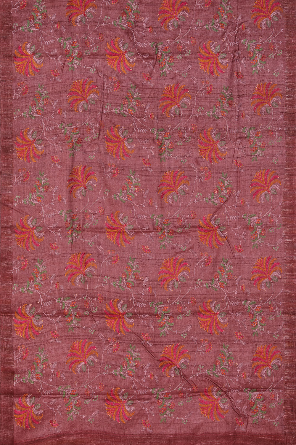 Image of Tussar Silk Woodrose Pink Embroidered Saree