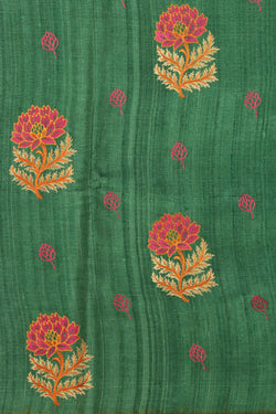 Image of Tussar Silk Teal Green Embroidered Saree