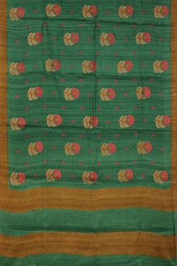 Image of Tussar Silk Teal Green Embroidered Saree