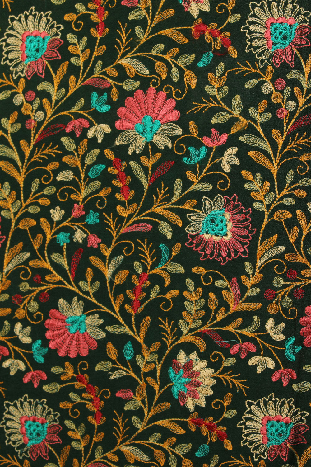 Image of Crepe Silk Bottle Green Embroidered Saree