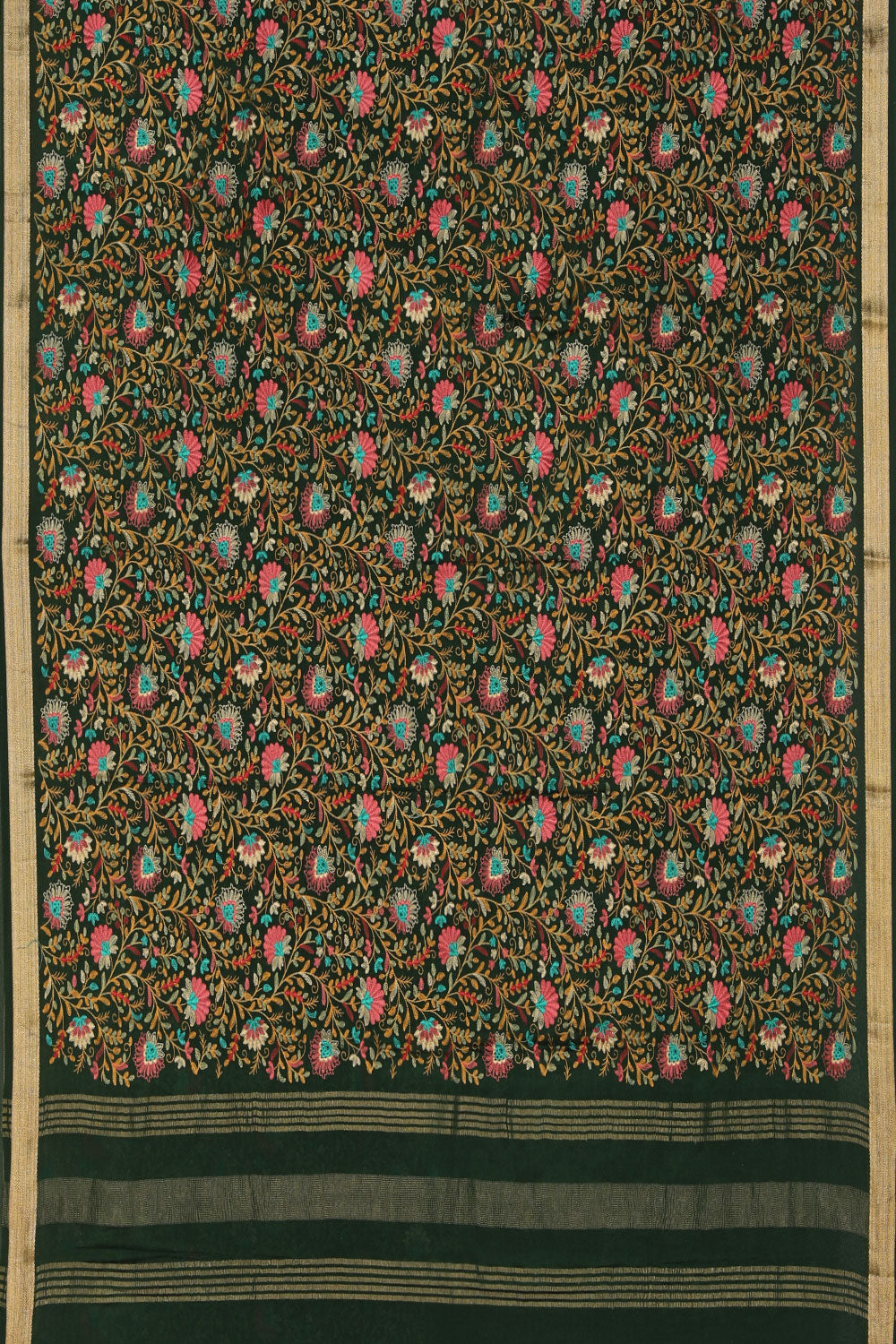 Image of Crepe Silk Bottle Green Embroidered Saree